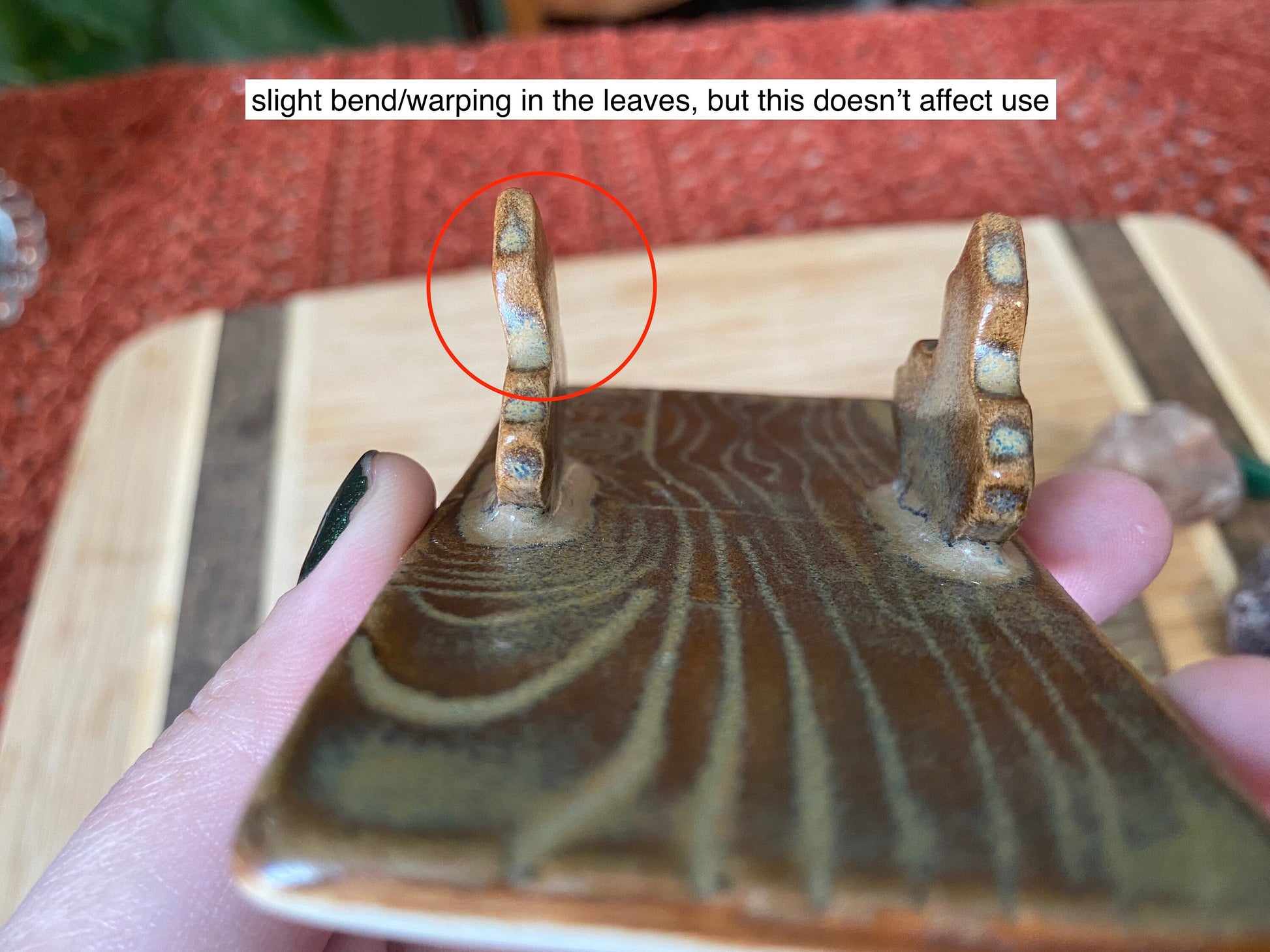 Handmade ceramic leaves tarot holder set- includes tarot stand for card of the day & tarot deck holder. Autumn forest witch altar decor gift