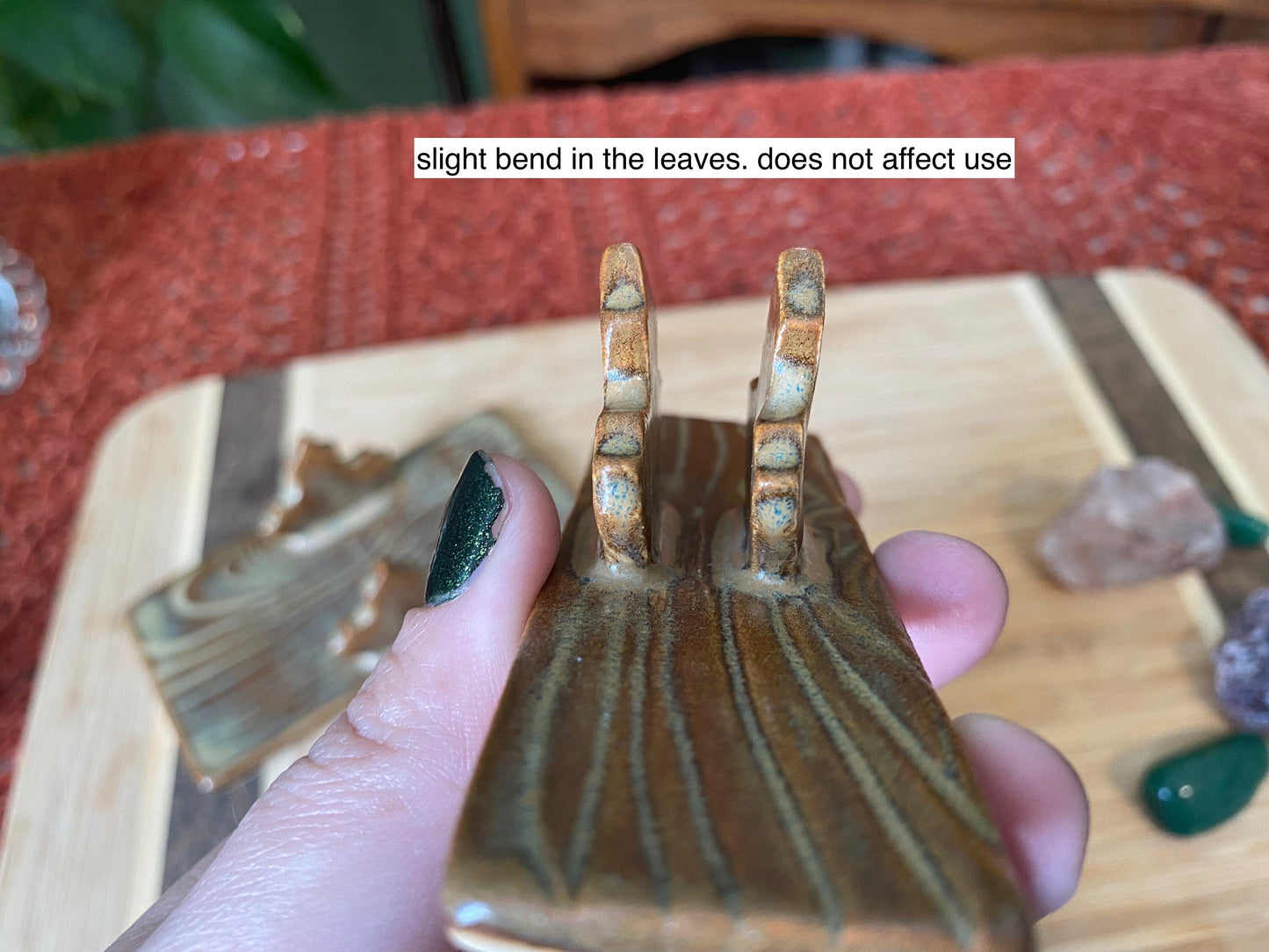 Handmade ceramic leaves tarot holder set- includes tarot stand for card of the day & tarot deck holder. Autumn forest witch altar decor gift