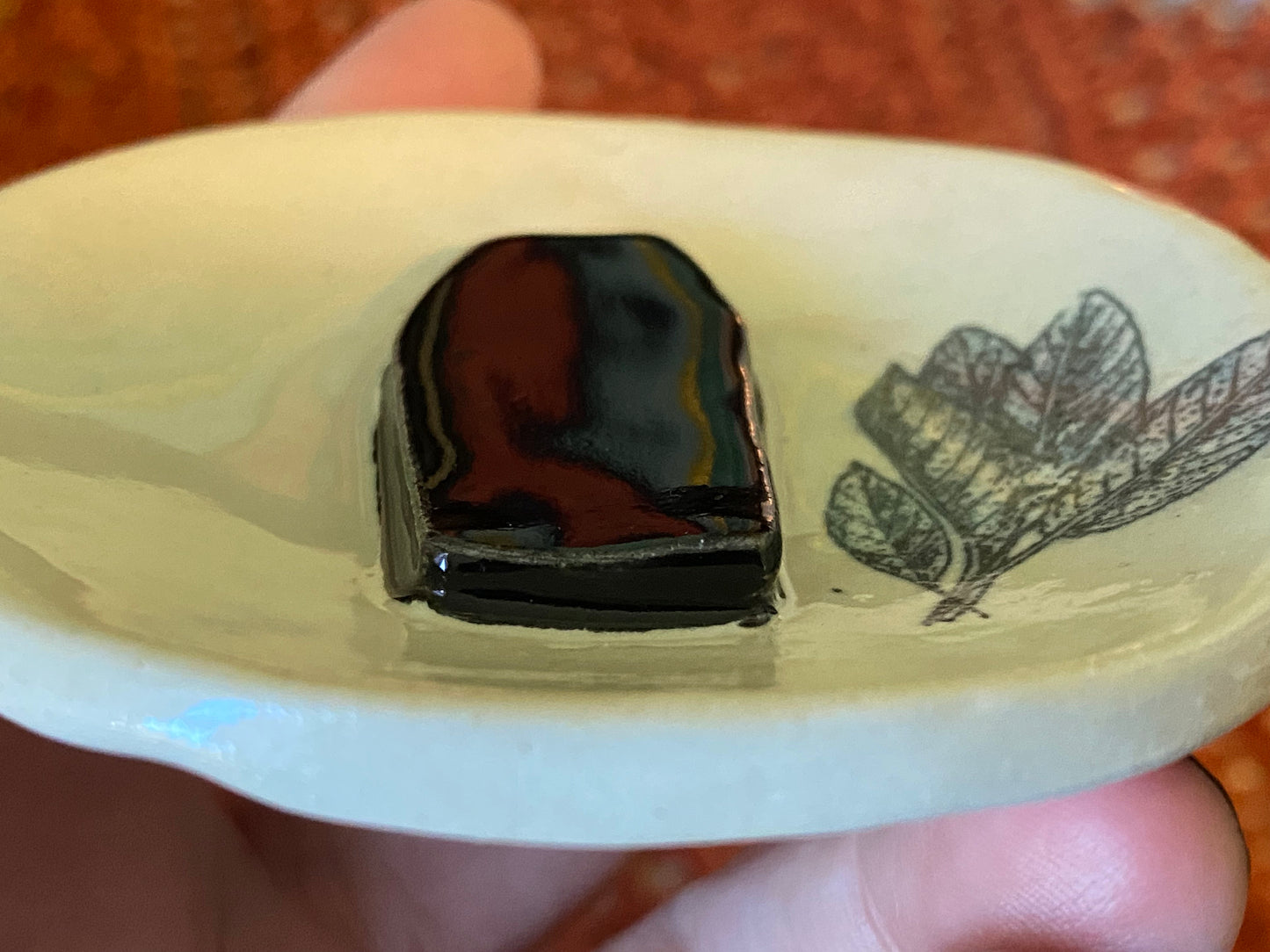 Handmade ceramic coffin trinket dish with sage herb design. Black white gothic ring dish. Witchcore home decor. Ancestor altar offering dish