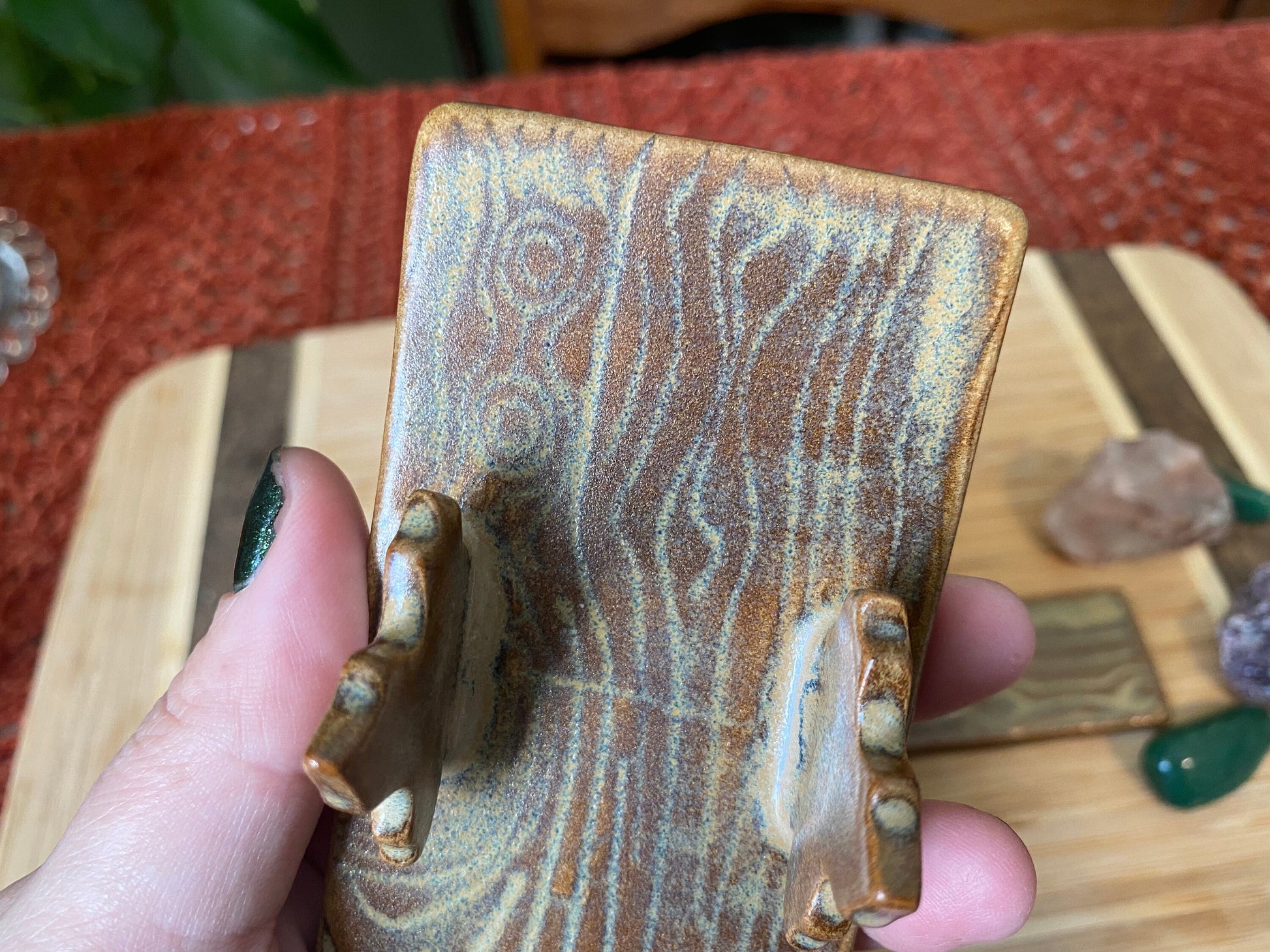 Handmade ceramic leaves tarot holder set- includes tarot stand for card of the day & tarot deck holder. Autumn forest witch altar decor gift