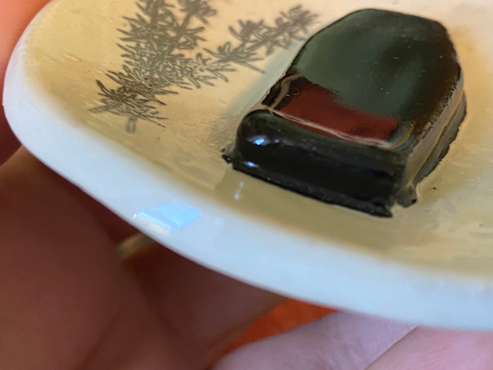 Handmade ceramic coffin trinket dish with rosemary herb design. Gothic ring dish. Witchcore home decor. Ancestor altar offering dish