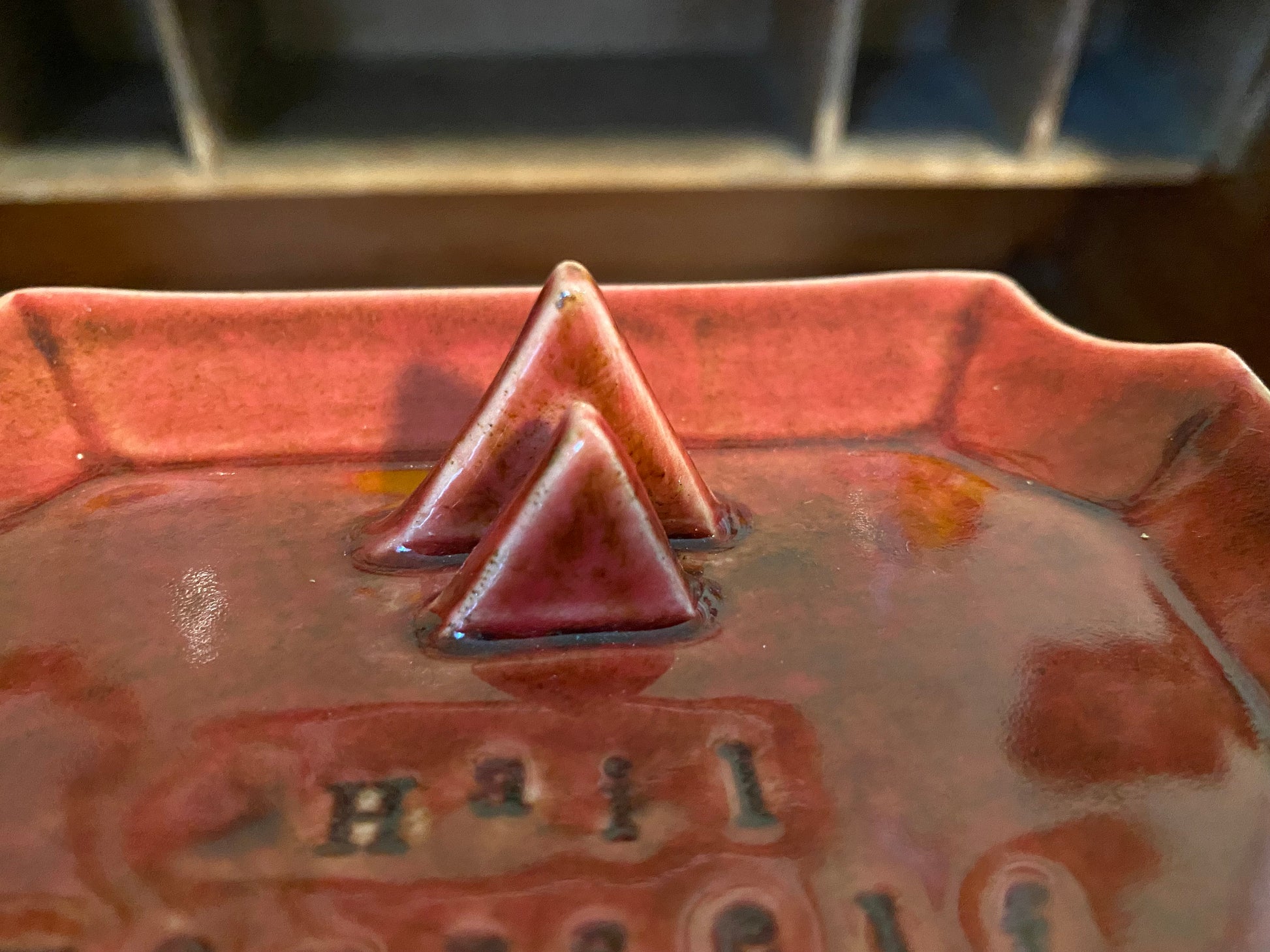 Handmade ceramic Hail Yourself tarot card holder stand for daily oracle card or tarot one card draws. Witchy divination altar decor.