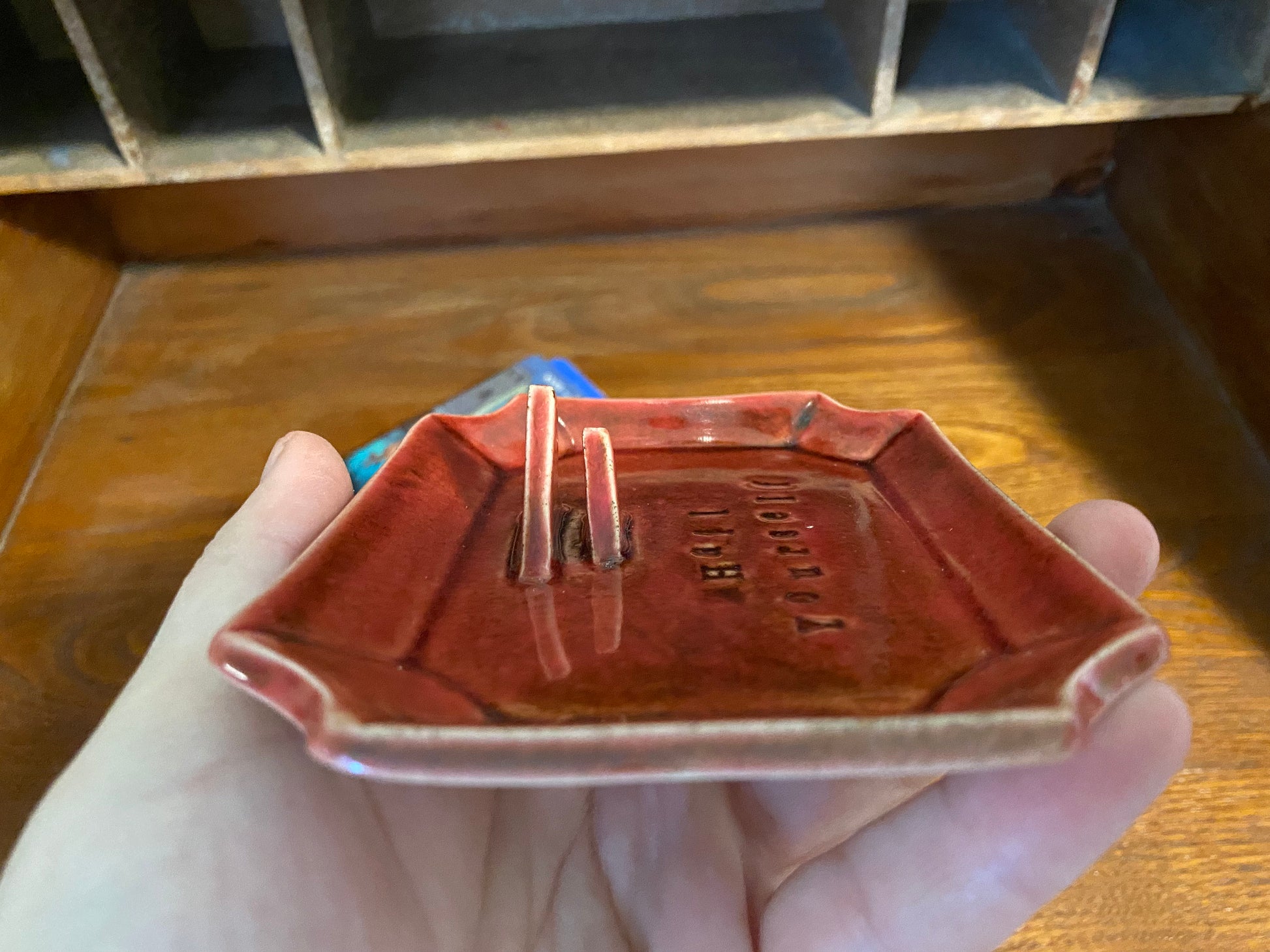 Handmade ceramic Hail Yourself tarot card holder stand for daily oracle card or tarot one card draws. Witchy divination altar decor.