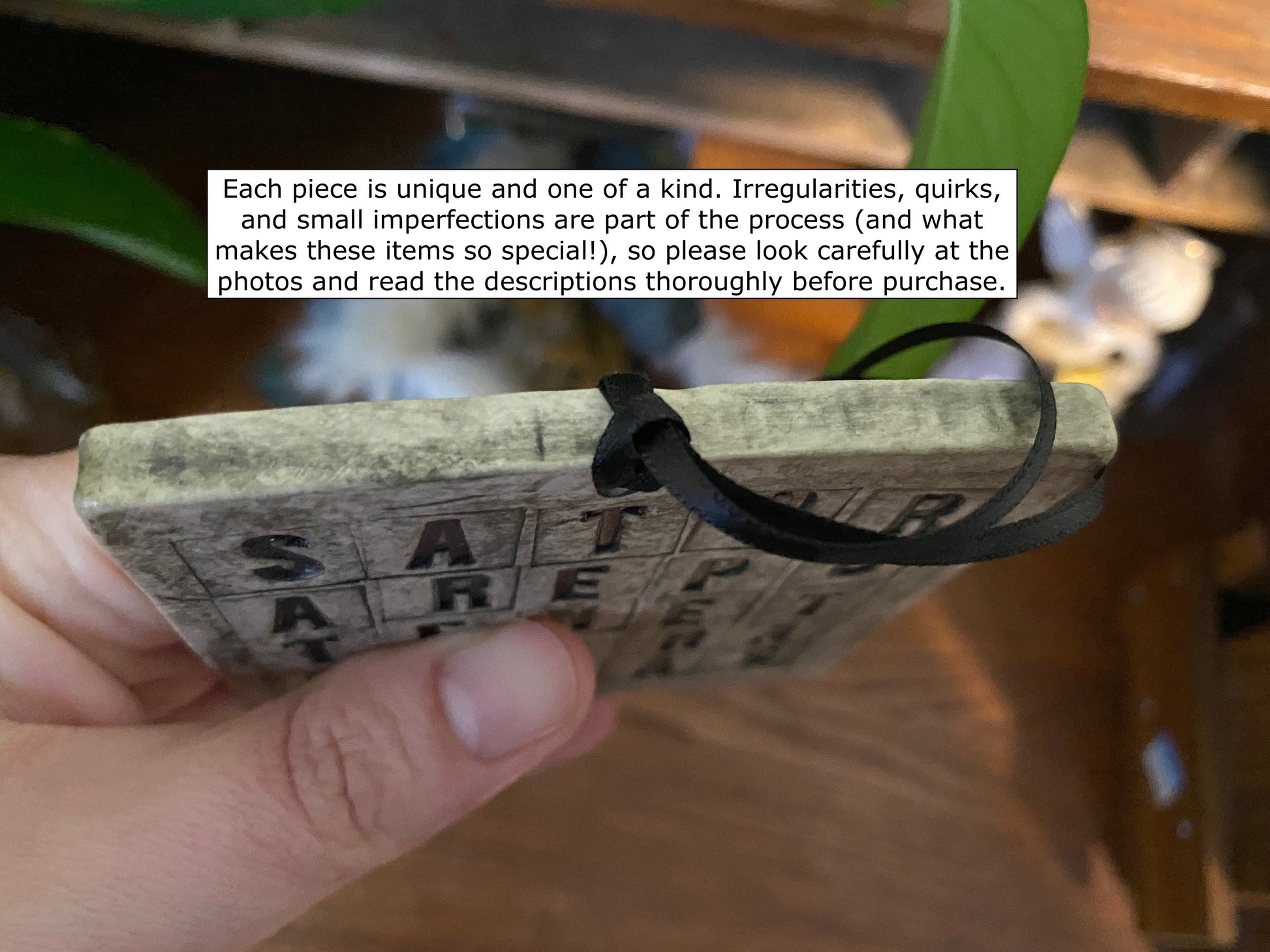 Sator square hanging tile. Handmade ceramic protective magical talisman charm against evil, bad luck. Folk witch home protection ward