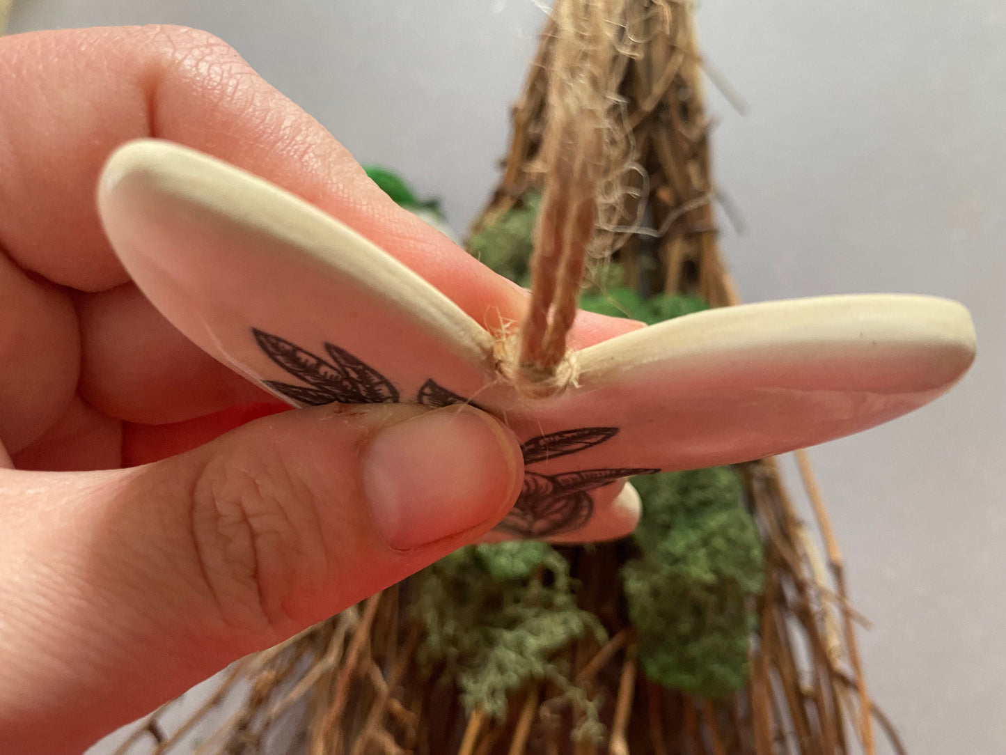 Handmade ceramic rabbit ornament. Ostara decoration. Easter bunny ornament. Black and white Easter wall hanging. Year of the Rabbit gift