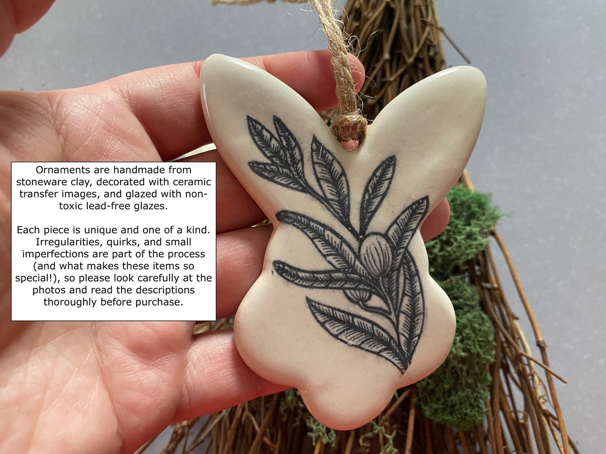 Handmade ceramic rabbit ornament. Ostara decoration. Easter bunny ornament. Black and white Easter wall hanging. Year of the Rabbit gift