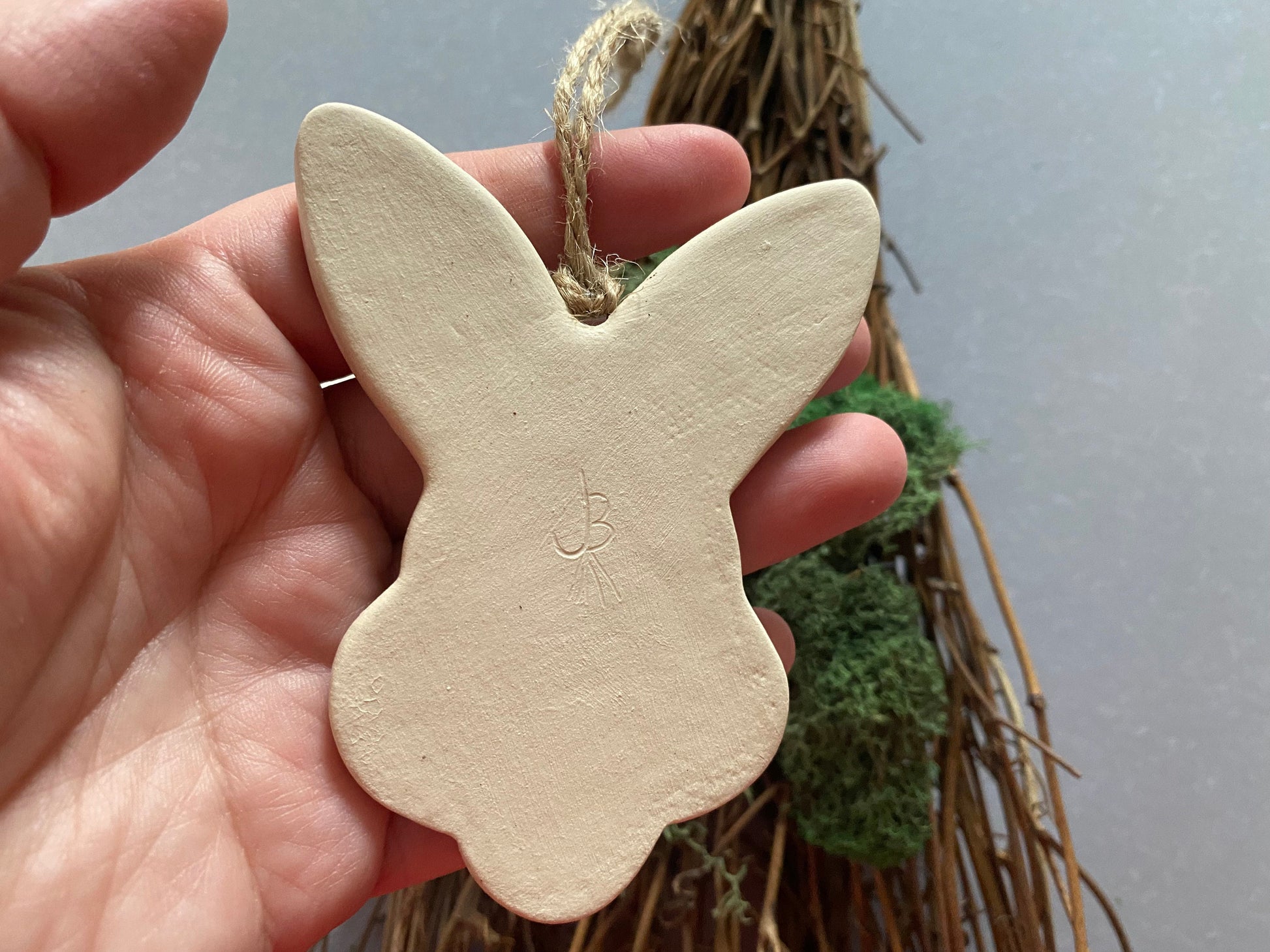 Handmade ceramic rabbit ornament. Ostara decoration. Easter bunny ornament. Black and white Easter wall hanging. Year of the Rabbit gift