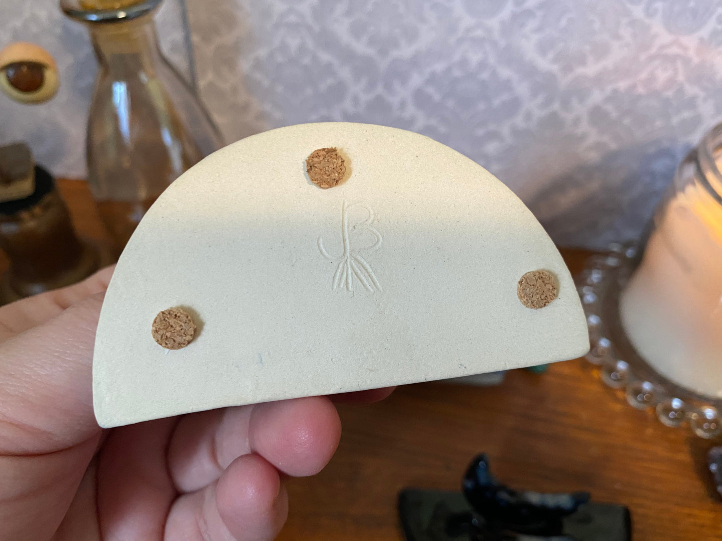 Handmade ceramic crescent moon tarot card holder. *SECONDS* Tarot stand for card of the day daily one card draw. Lunar witch altar decor