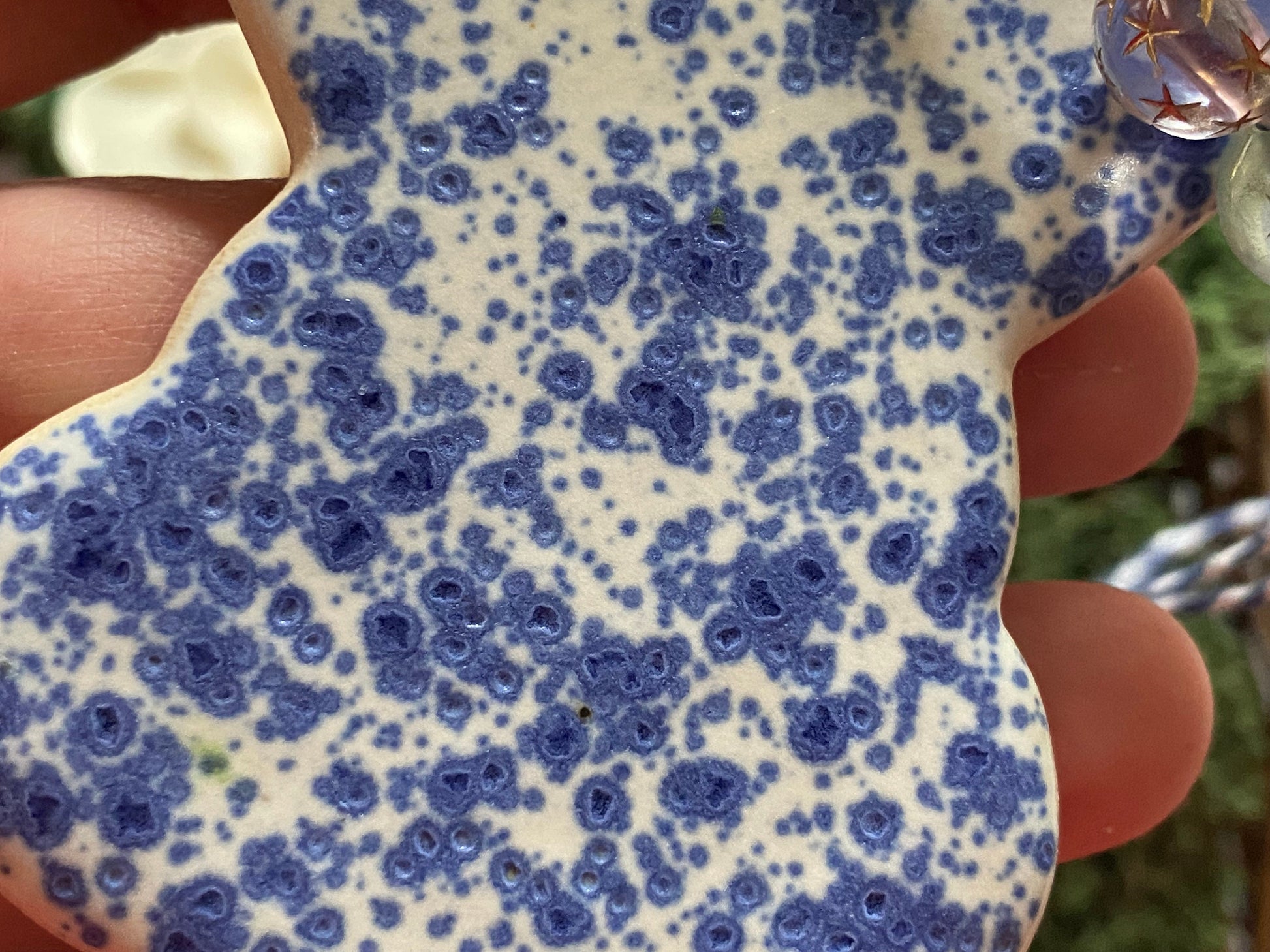 Handmade ceramic rabbit ornament. Ostara decoration. Easter bunny ornament. Blue white speckled Easter wall hanging. Year of the Rabbit gift