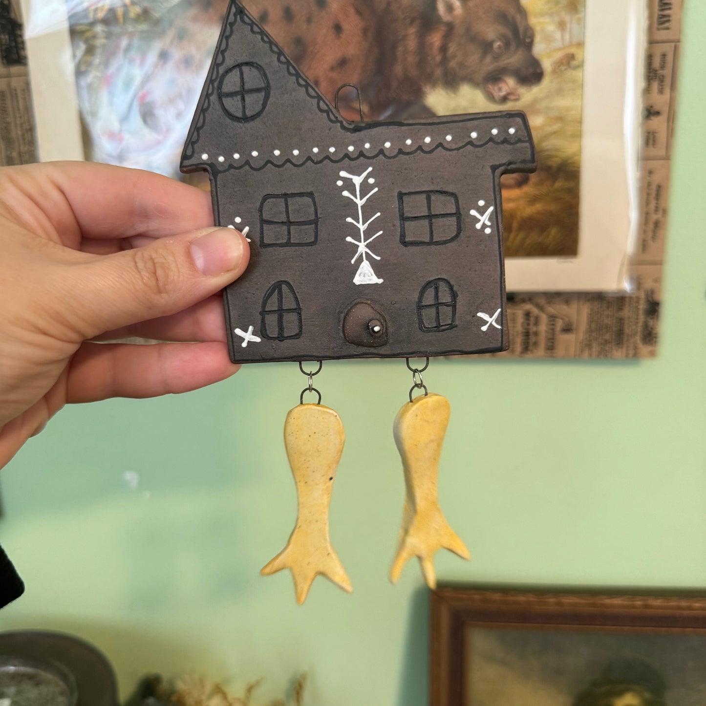 Ceramic Baba Yaga's hut wall hanging