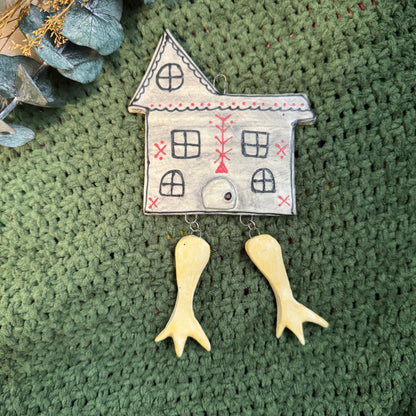 Ceramic Baba Yaga's hut wall hanging