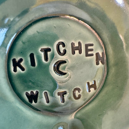 Handmade ceramic Kitchen Witch spoon rest - blue