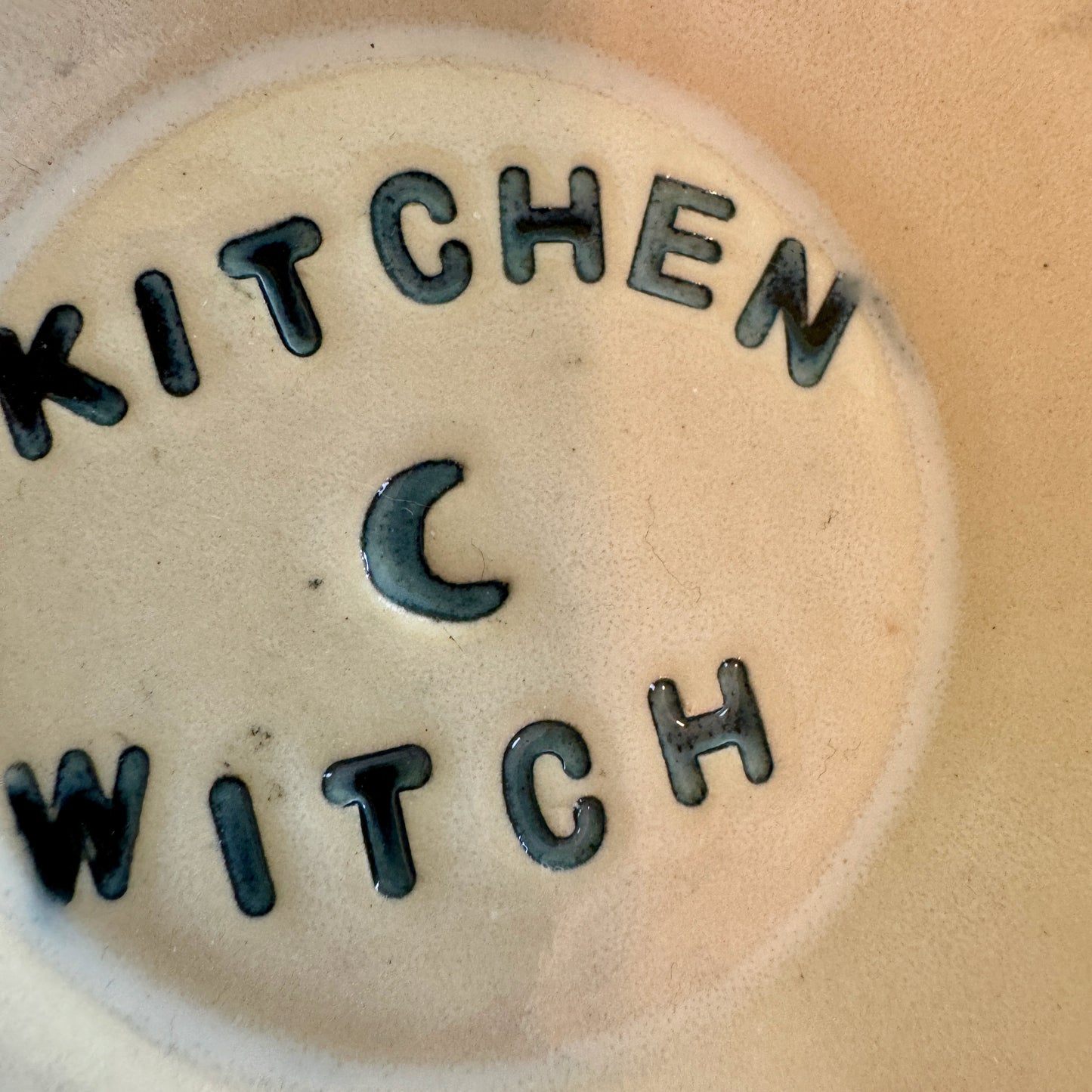 Handmade ceramic Kitchen Witch spoon rest - white