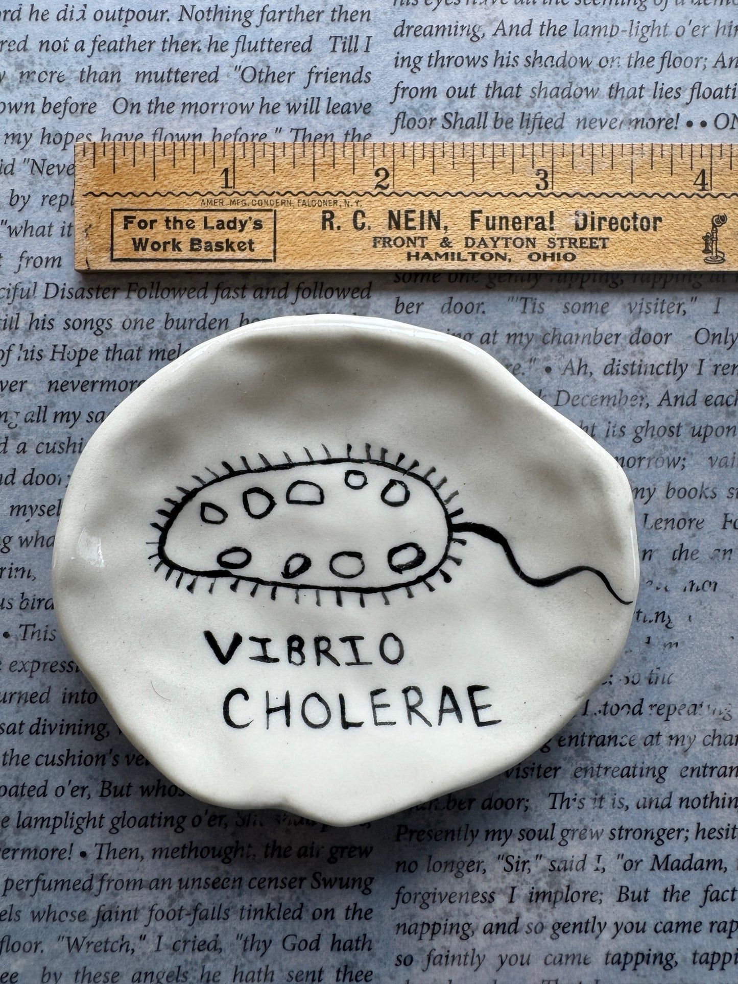 Ceramic cholera virus illustration trinket dish