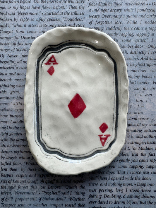 Ceramic ace of diamonds playing card trinket dish
