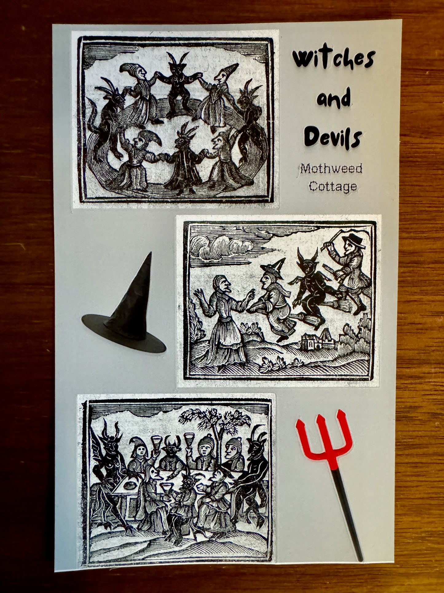Medieval witches and devils woodcut sticker sheet