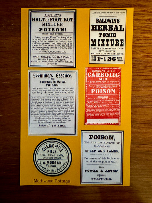 Vintage pharmaceutical and poison labels sticker sheet