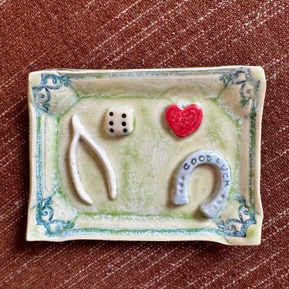 Handmade ceramic good luck charms curio tray trinket dish