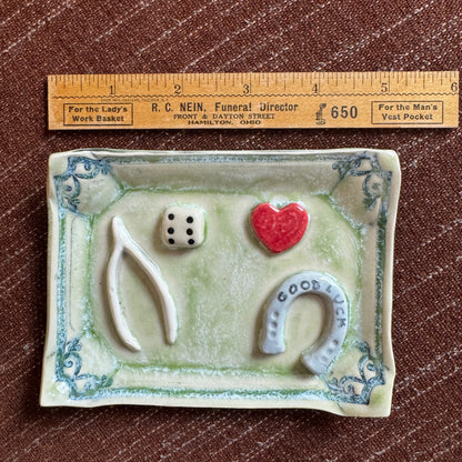 Handmade ceramic good luck charms curio tray trinket dish