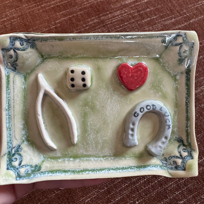 Handmade ceramic good luck charms curio tray trinket dish