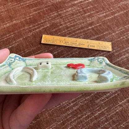 Handmade ceramic good luck charms curio tray trinket dish