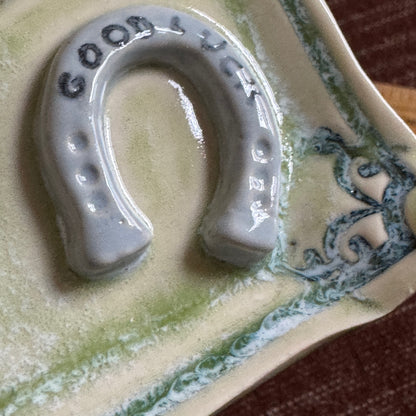 Handmade ceramic good luck charms curio tray trinket dish