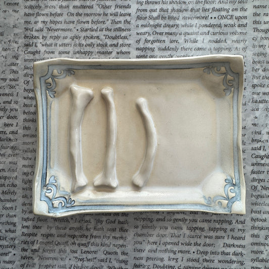 Handmade ceramic sortilege bones curio tray trinket dish