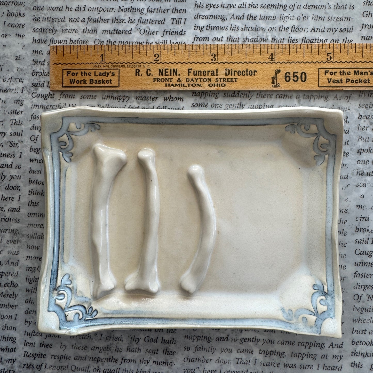 Handmade ceramic sortilege bones curio tray trinket dish