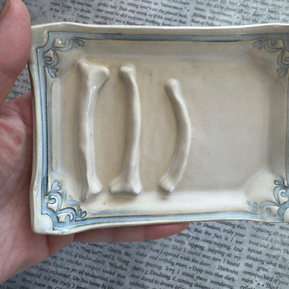 Handmade ceramic sortilege bones curio tray trinket dish