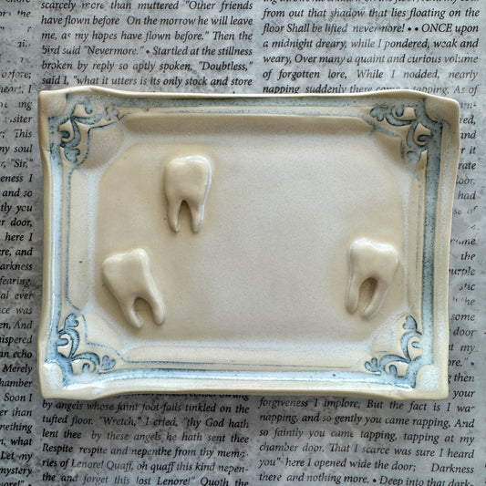 Handmade ceramic teeth curio tray trinket dish