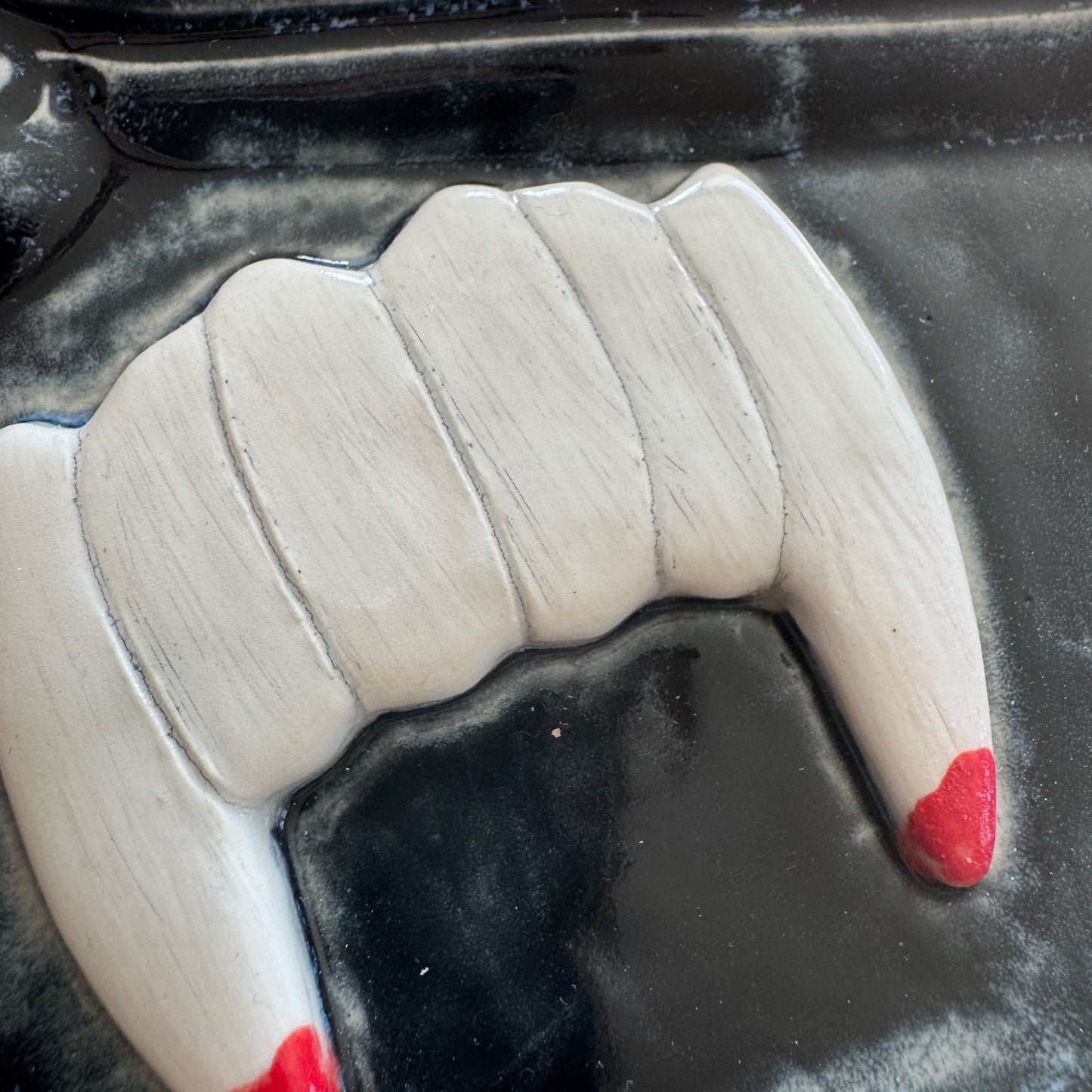 Handmade ceramic vampire teeth curio tray trinket dish