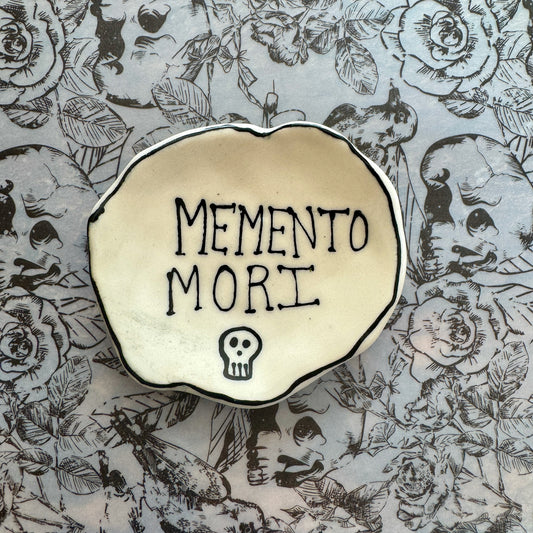 Handmade ceramic memento mori trinket dish