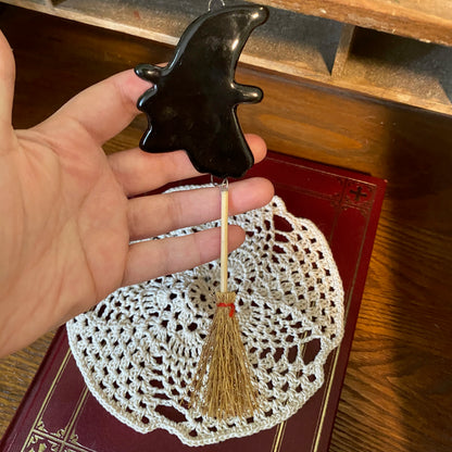 Witch with broom ornament