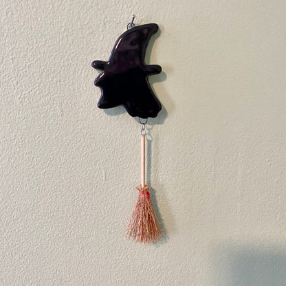 Witch with broom ornament