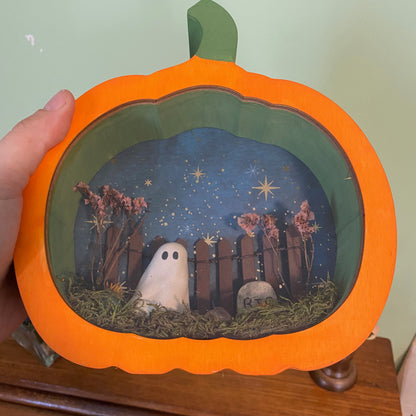 Pumpkin cemetery ghost shadow box
