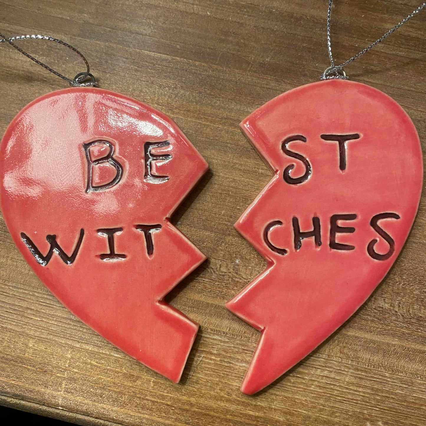 Ceramic Best Witches heart ornament set