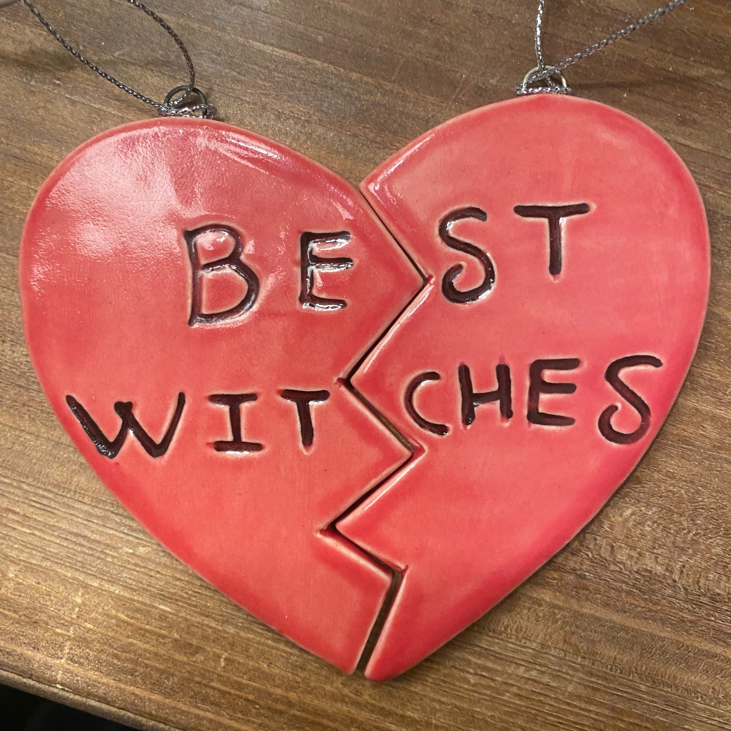 Ceramic Best Witches heart ornament set