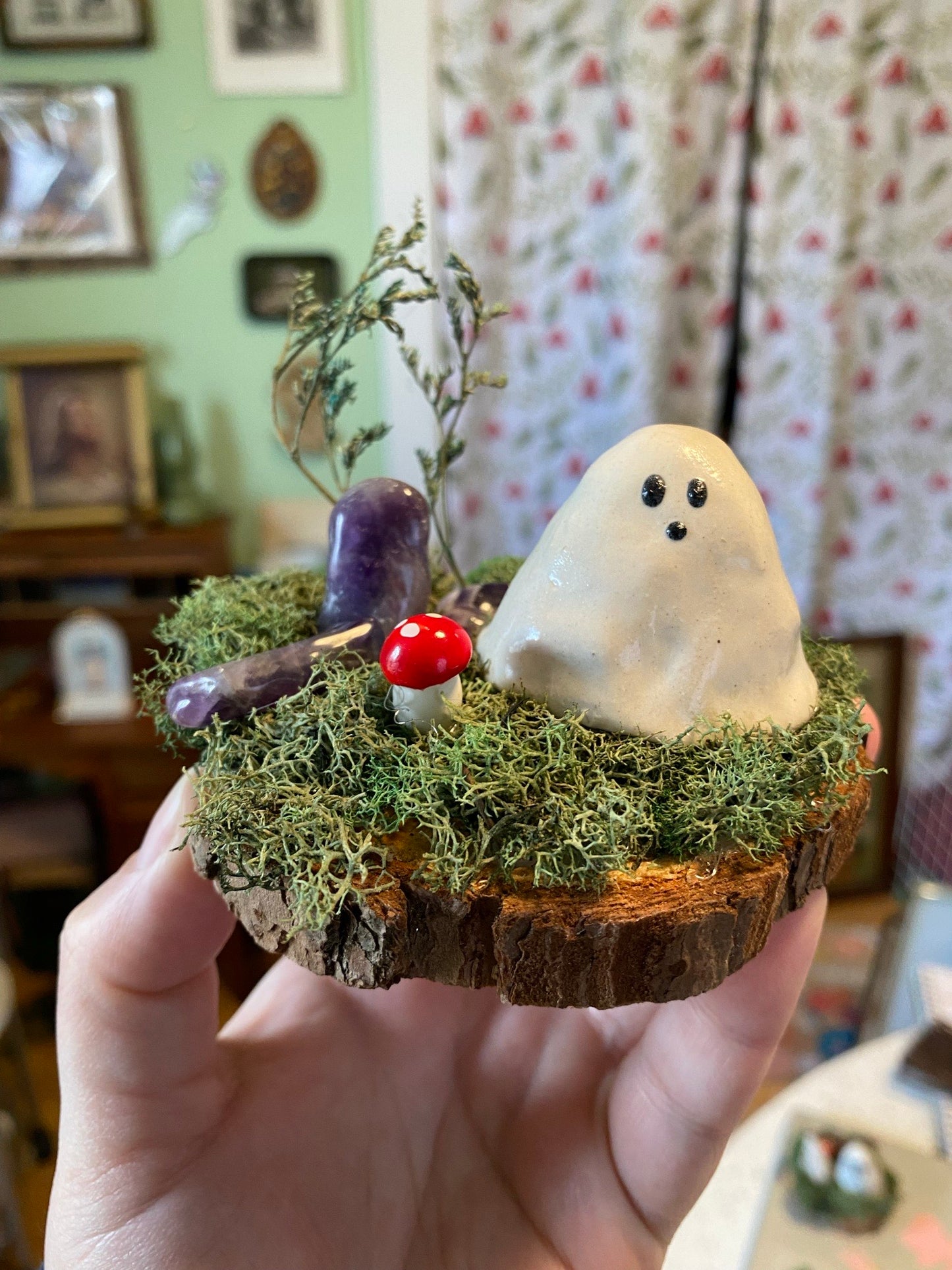 Cottage Ghost with mushroom and amethyst