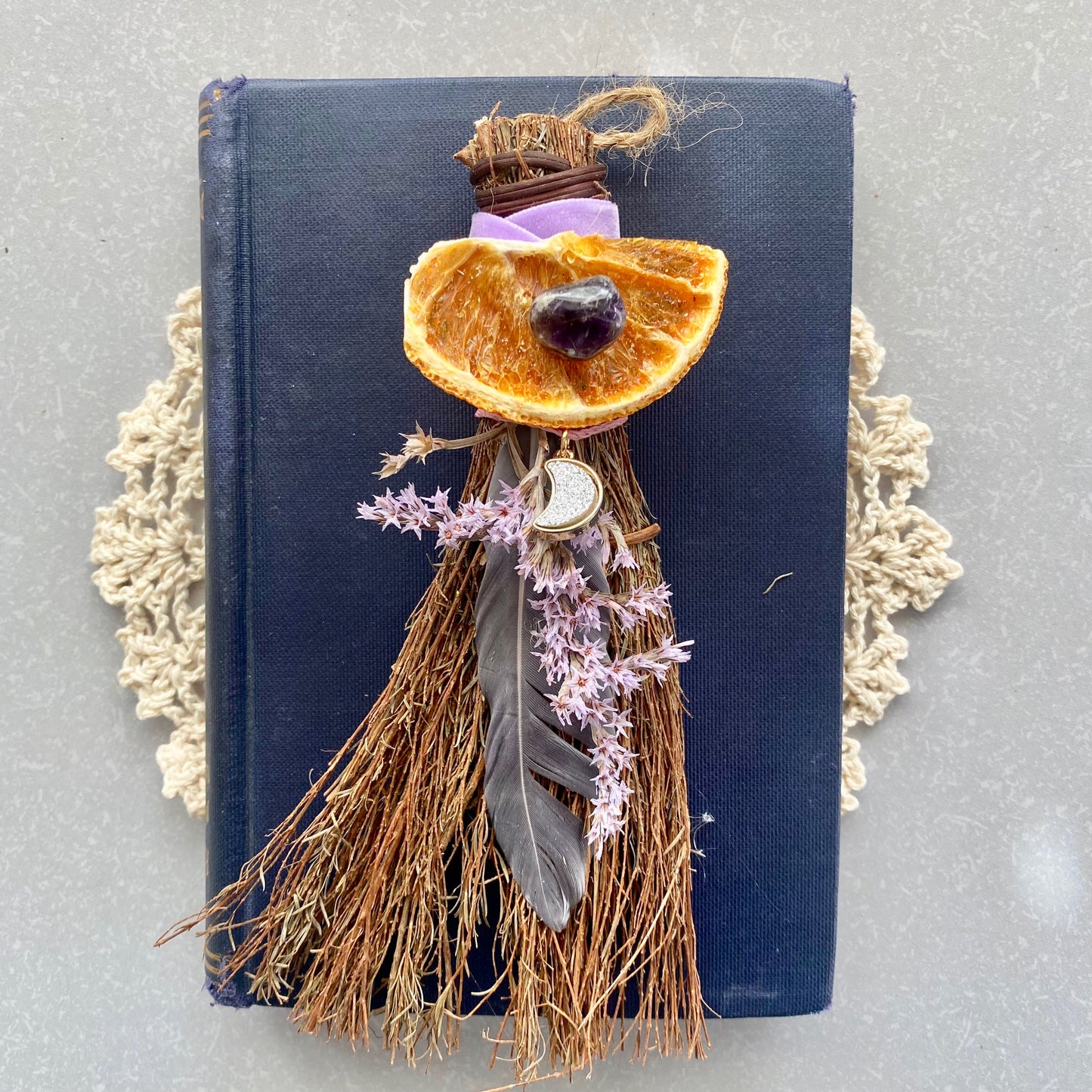 Scented Spring blessing broom besom - purple moon