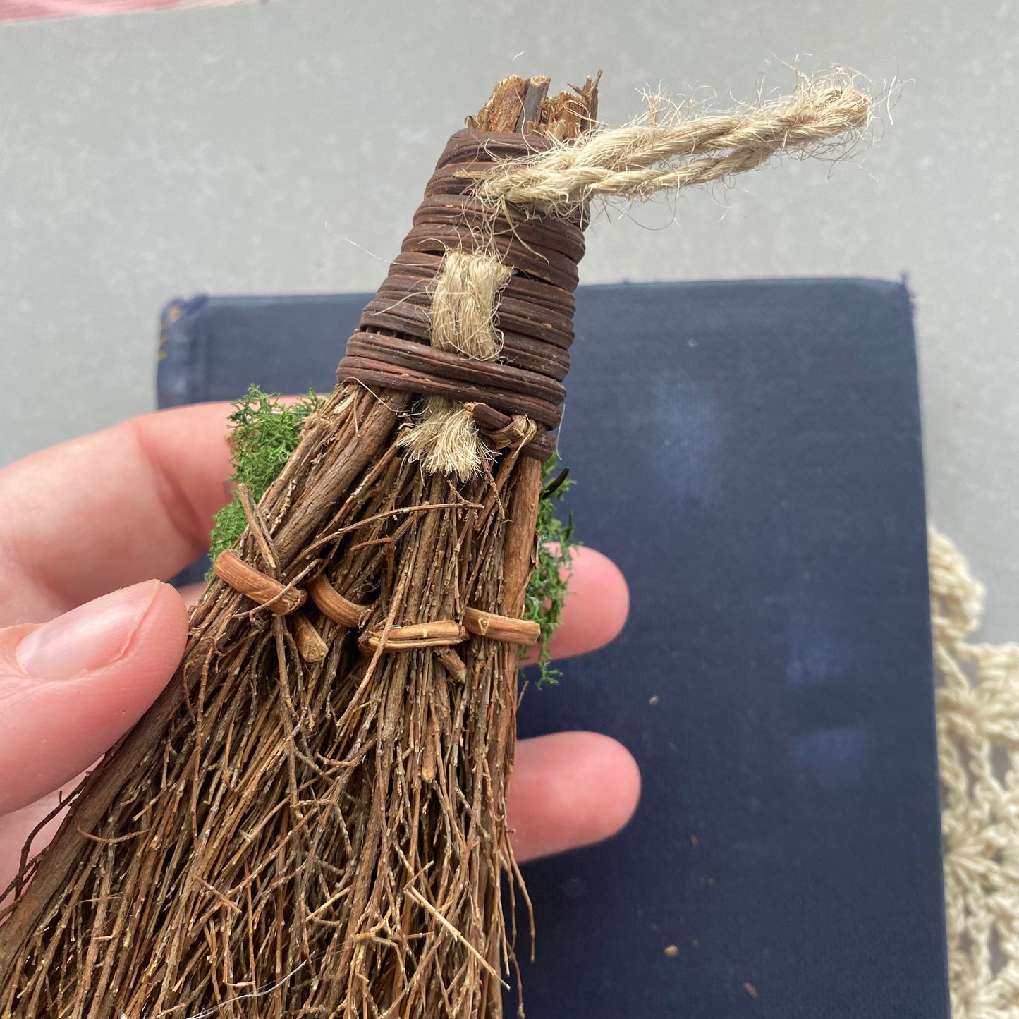 Mini scented blessing broom besom - forest magic with moss and amethyst