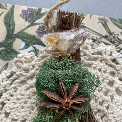 Mini scented blessing broom besom - forest magic with citrine