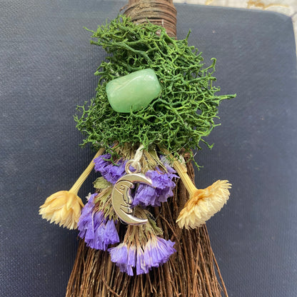Mini scented blessing broom besom - forest moon with crystals and dried flowers