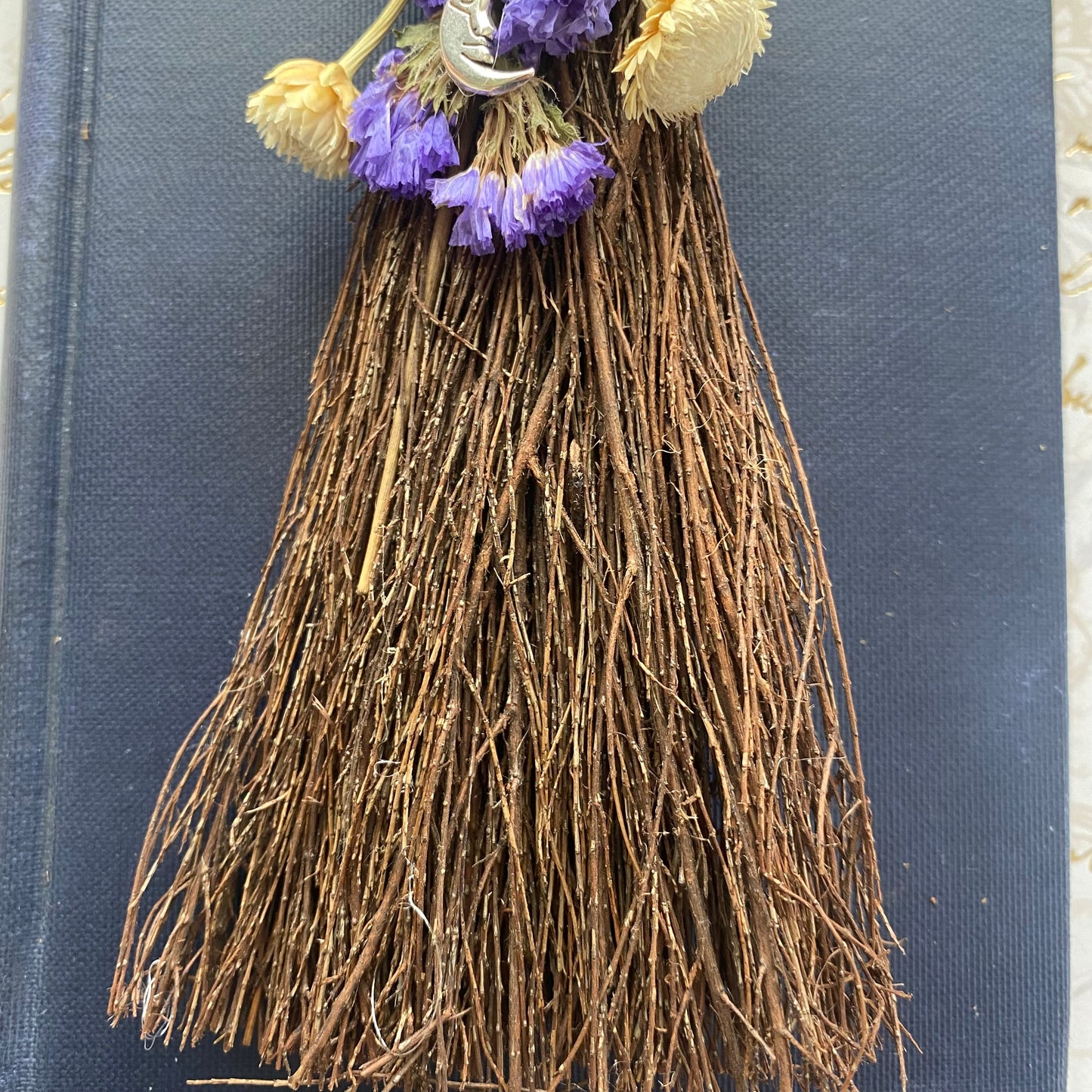 Mini scented blessing broom besom - forest moon with crystals and dried flowers