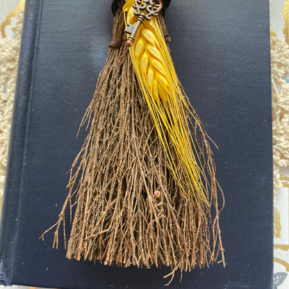 Mini scented Litha blessing broom besom with monarch butterfly and key