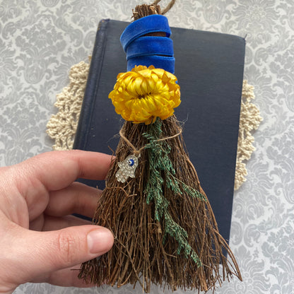 Scented mini blessing broom besom for Evil Eye protection with Hamsa hand charm