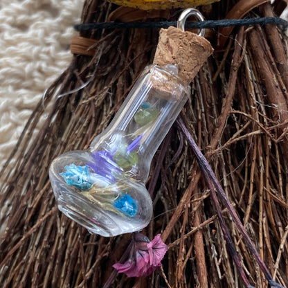 Mini scented blessing broom for cleansing and renewal with dried flowers and crystals