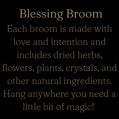 Mini scented cottagecore blessing broom besom with mushroom moss and crystals