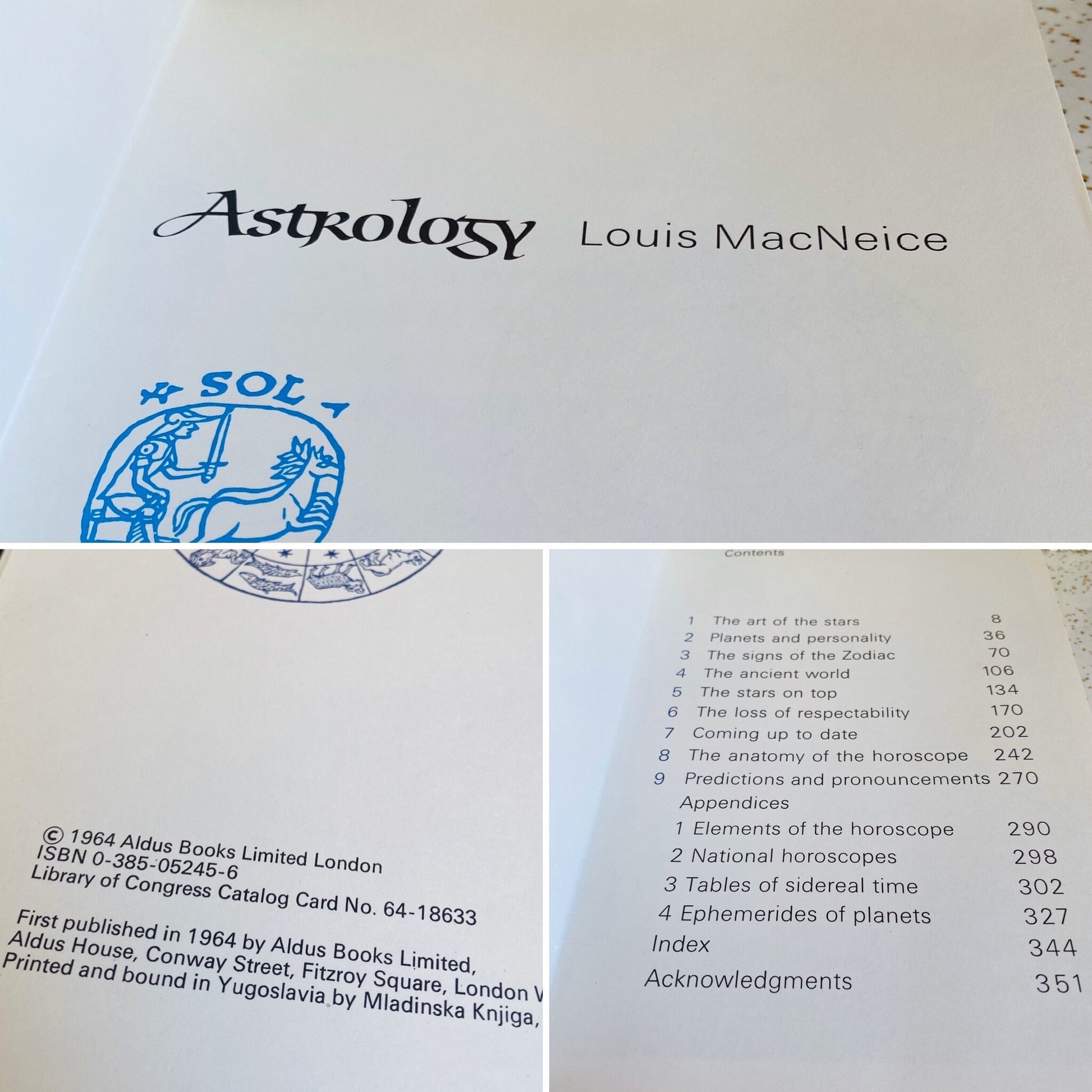 Vintage 1964 Astrology book by Louis MacNeice. Retro 60s hardcover zodiac guide book. Gift for occult book collector. New age spirituality.