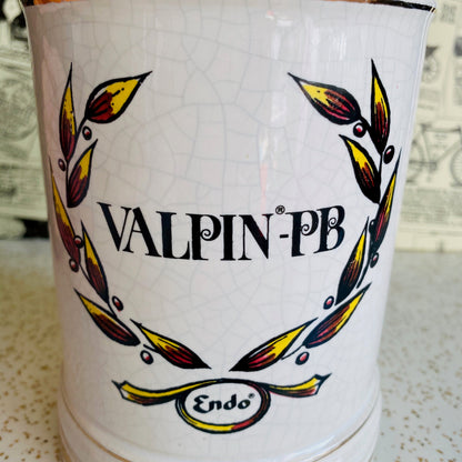 Vintage Valpin PB Phenobarbital apothecary jar. Mid century drug store canister. Pharmacy collectible. Medical oddity curiosity collection.