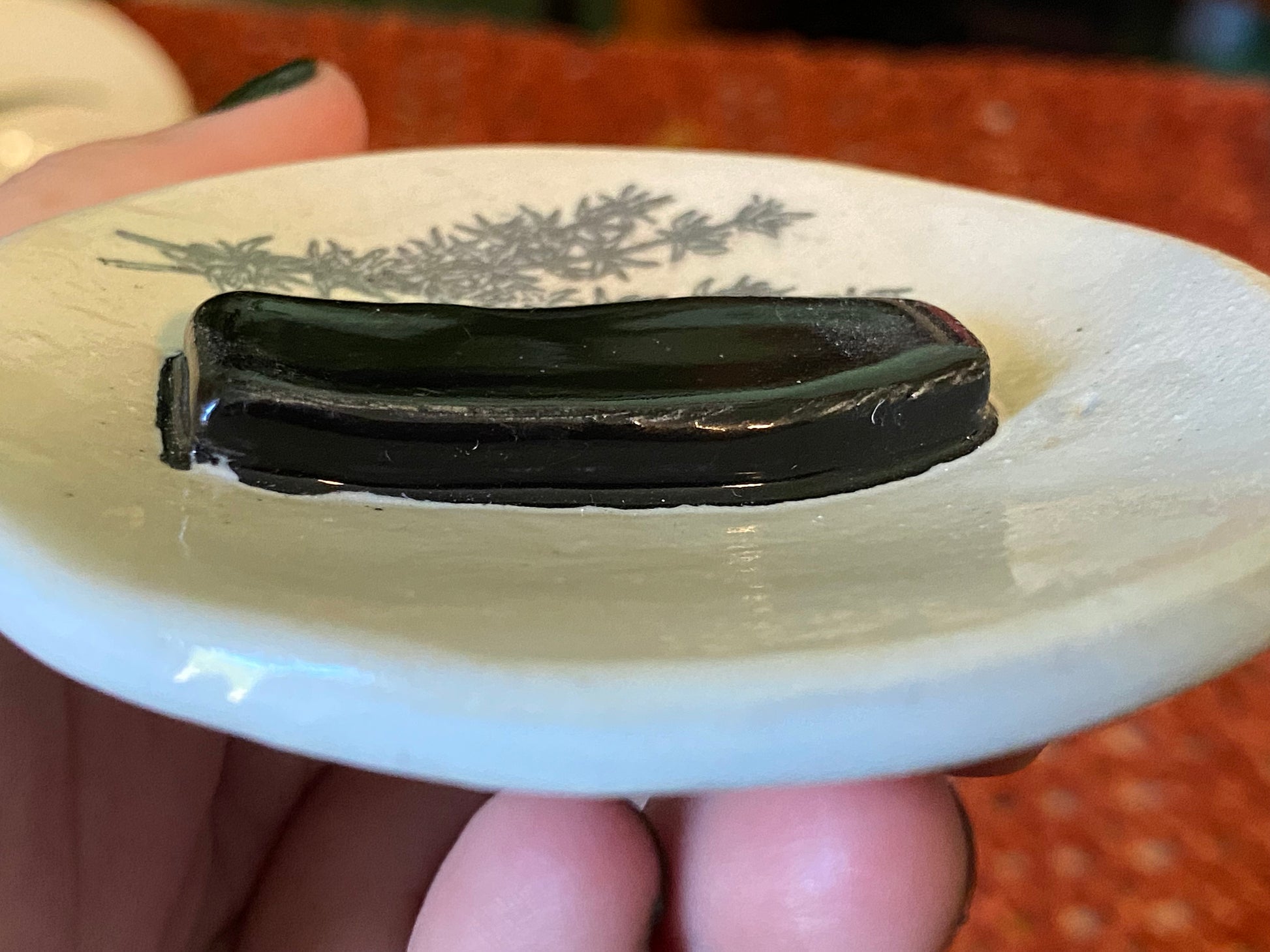 Handmade ceramic coffin trinket dish with rosemary herb design. Gothic ring dish. Witchcore home decor. Ancestor altar offering dish